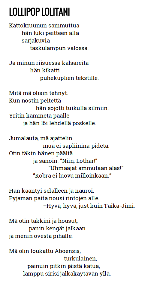 Jarkko Laineen runo Lollipop Lolitani